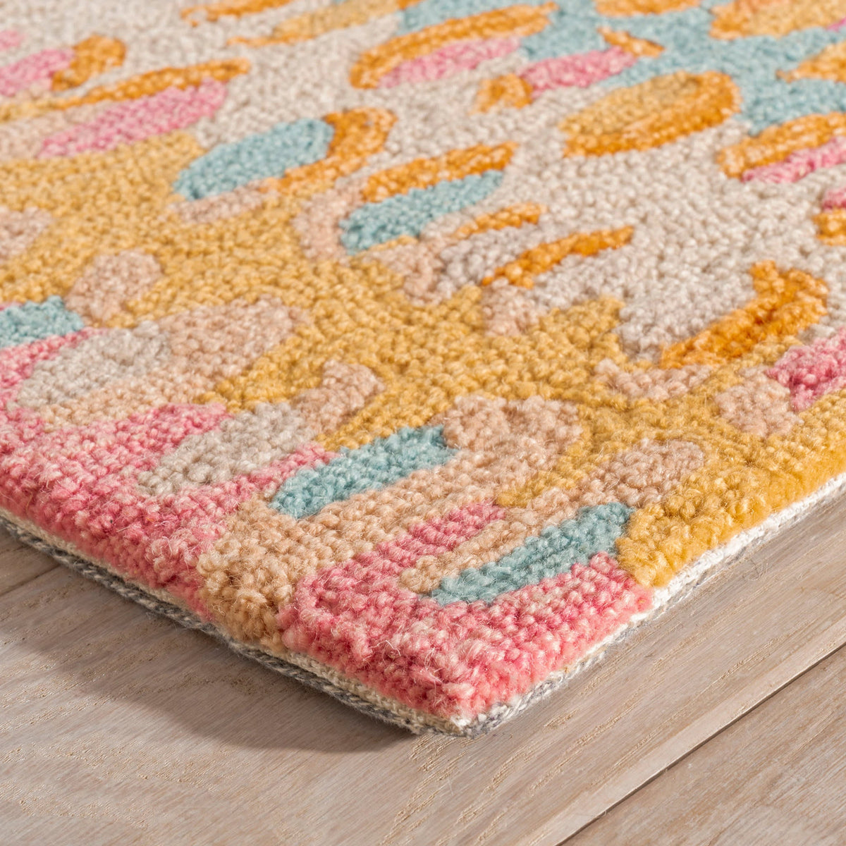 Dash & Albert Paint Chip Hand Micro Hooked Wool Rug in Confetti, corner detail