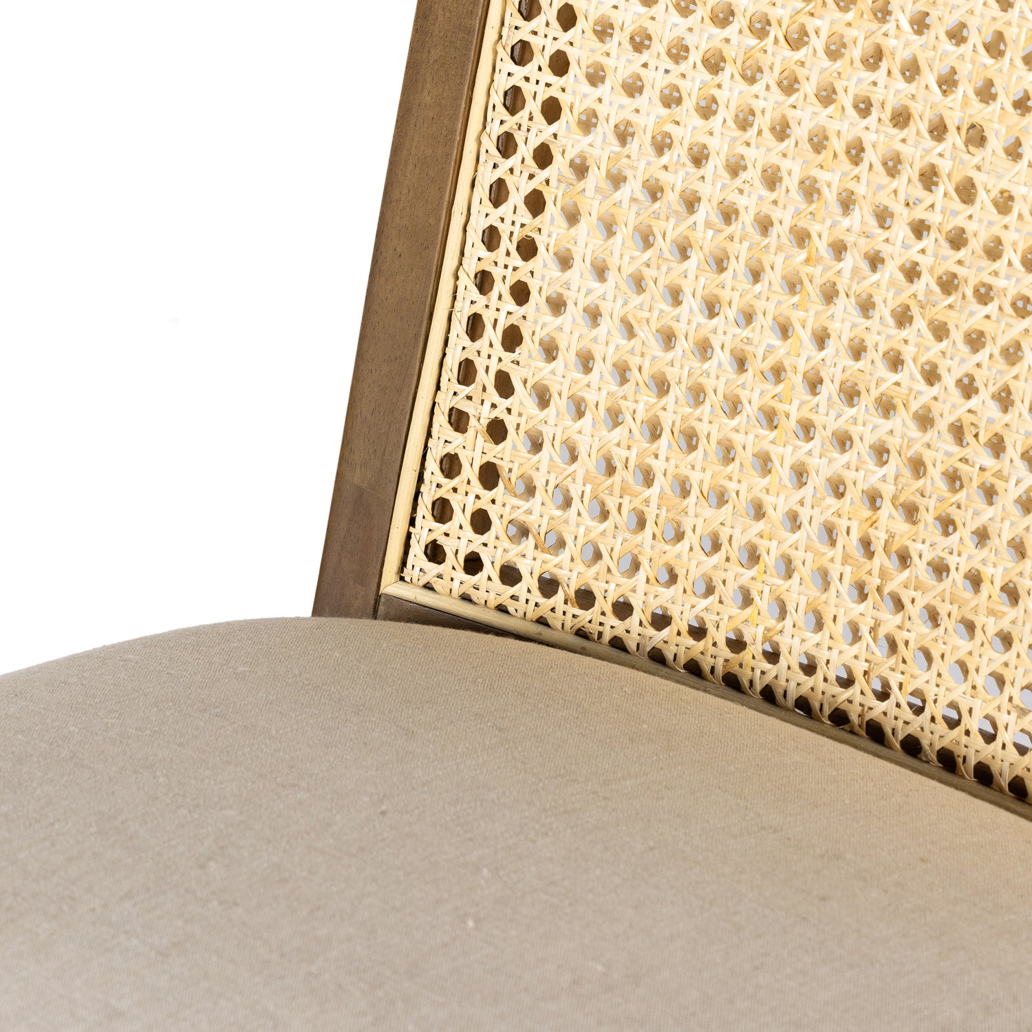 Savile Flax Fabric and Toasted Parawood with Light Natural Cane | Antonia Cane Armless Dining Chair | Valley Ridge Furniture