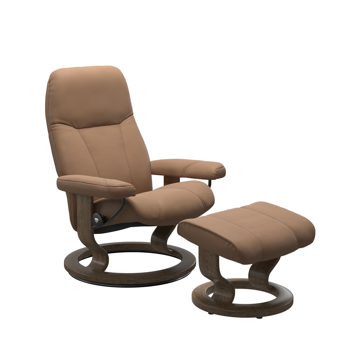 Stressless Consul Recliner Classic Base in Batick Latte, Smoked Oak, front view