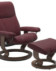 Batick Leather Bordeaux L and Walnut Base | Stressless Consul Classic Recliner - Promo | Valley Ridge Furniture