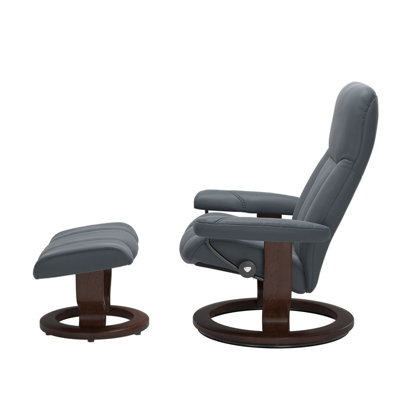 Consul Recliner - Classic Base - Batick Atlantic Blue - Brown Wood