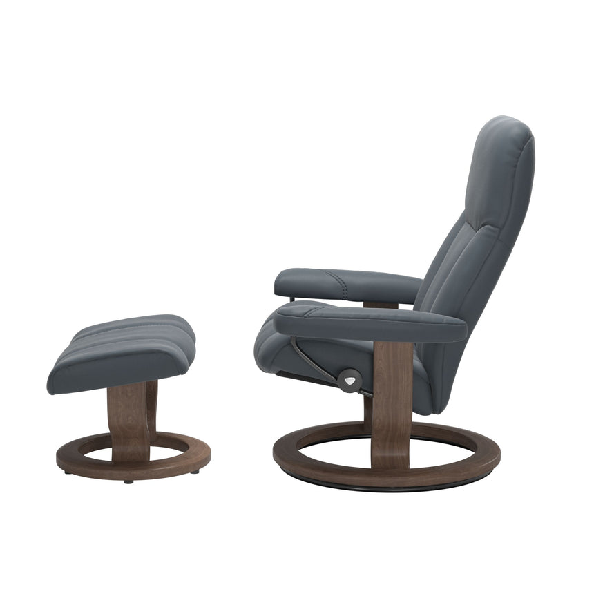 Consul Recliner - Classic Base - Batick Atlantic Blue - Walnut Wood