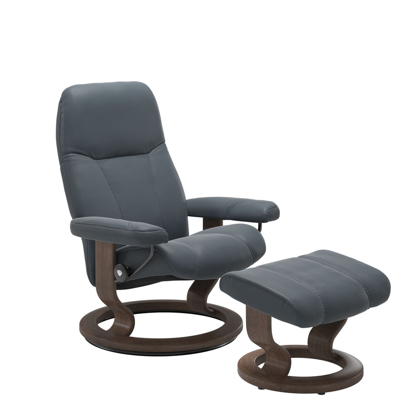 Consul Recliner - Classic Base - Batick Atlantic Blue - Walnut Wood