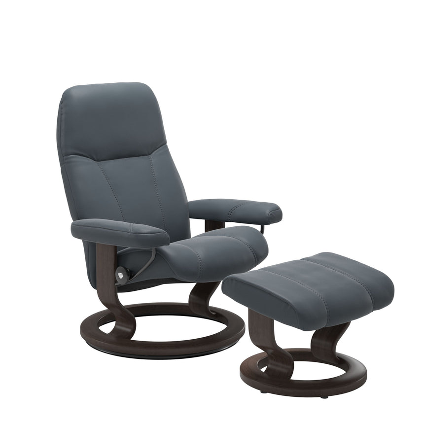 Consul Recliner - Classic Base - Batick Atlantic Blue - Wenge Wood