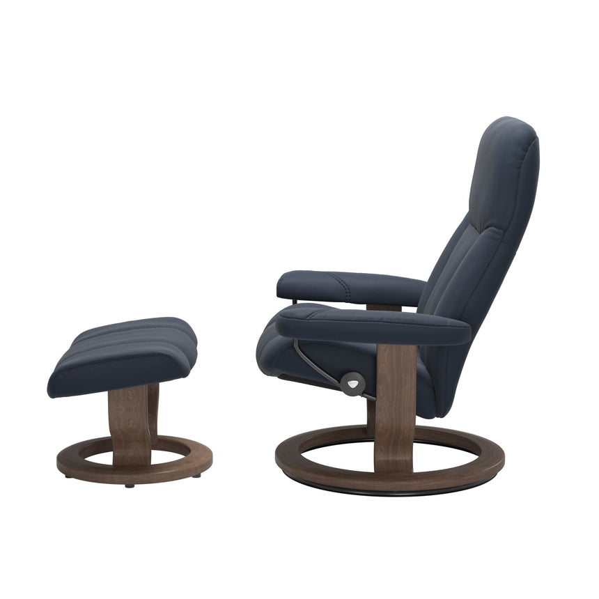 Consul Recliner - Classic Base - Paloma Oxford Blue - Walnut Wood