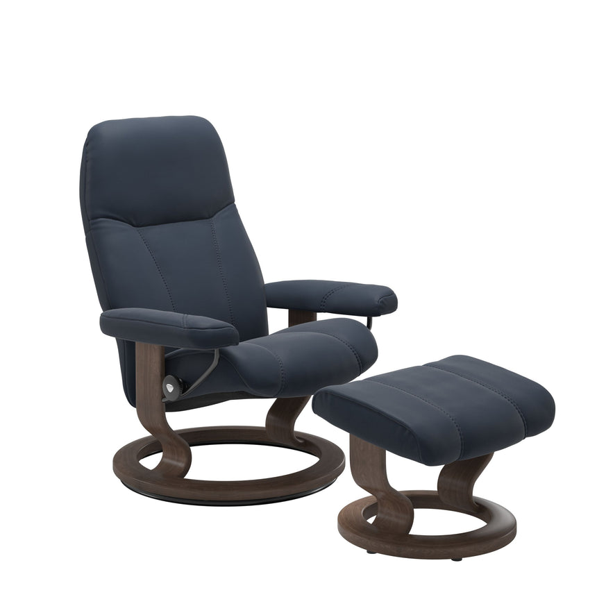 Consul Recliner - Classic Base - Paloma Oxford Blue - Walnut Wood