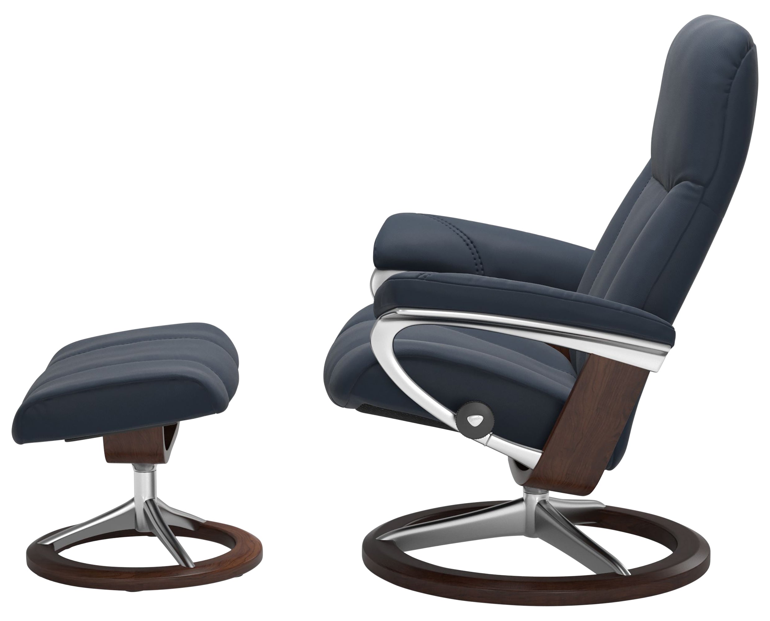 Paloma Leather Oxford Blue S/L &amp; Brown Base | Stressless Consul Signature Recliner - Promo | Valley Ridge Furniture
