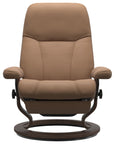 Batick Leather Latte L & Walnut Base | Stressless Consul Classic Power Recliner - Promo | Valley Ridge Furniture
