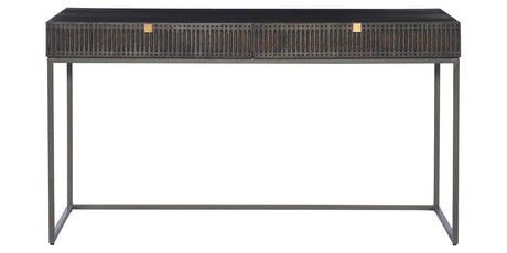 Carved Vintage Brown Mango & Gunmetal Iron with Aged Brass Iron | Kelby Writing Desk | Valley Ridge Furniture