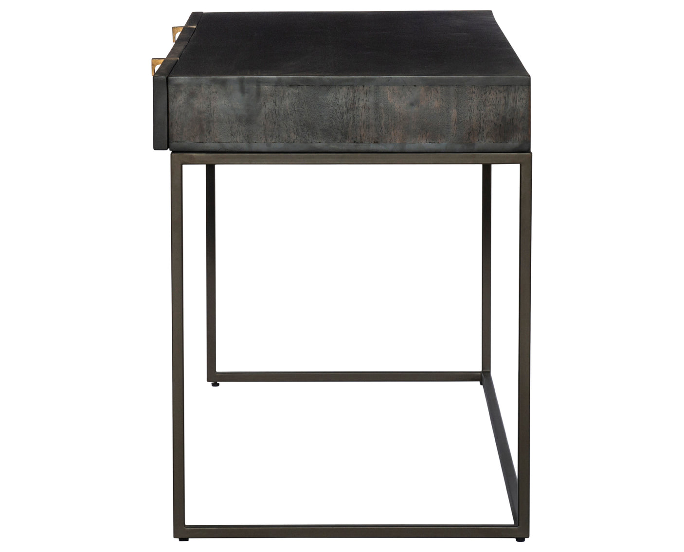 Carved Vintage Brown Mango & Gunmetal Iron with Aged Brass Iron | Kelby Writing Desk | Valley Ridge Furniture
