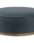 Fresno Cobalt Faux Leather with Distressed Natural Parawood | Sinclair Large Round Ottoman | Valley Ridge Furniture