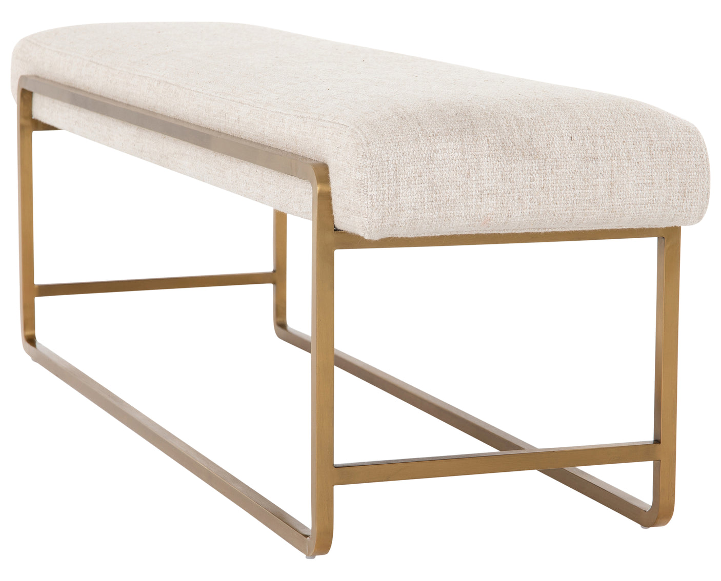 Thames Cream Fabric with Polished Brass Stainless Steel | Sled Bench | Valley Ridge Furniture