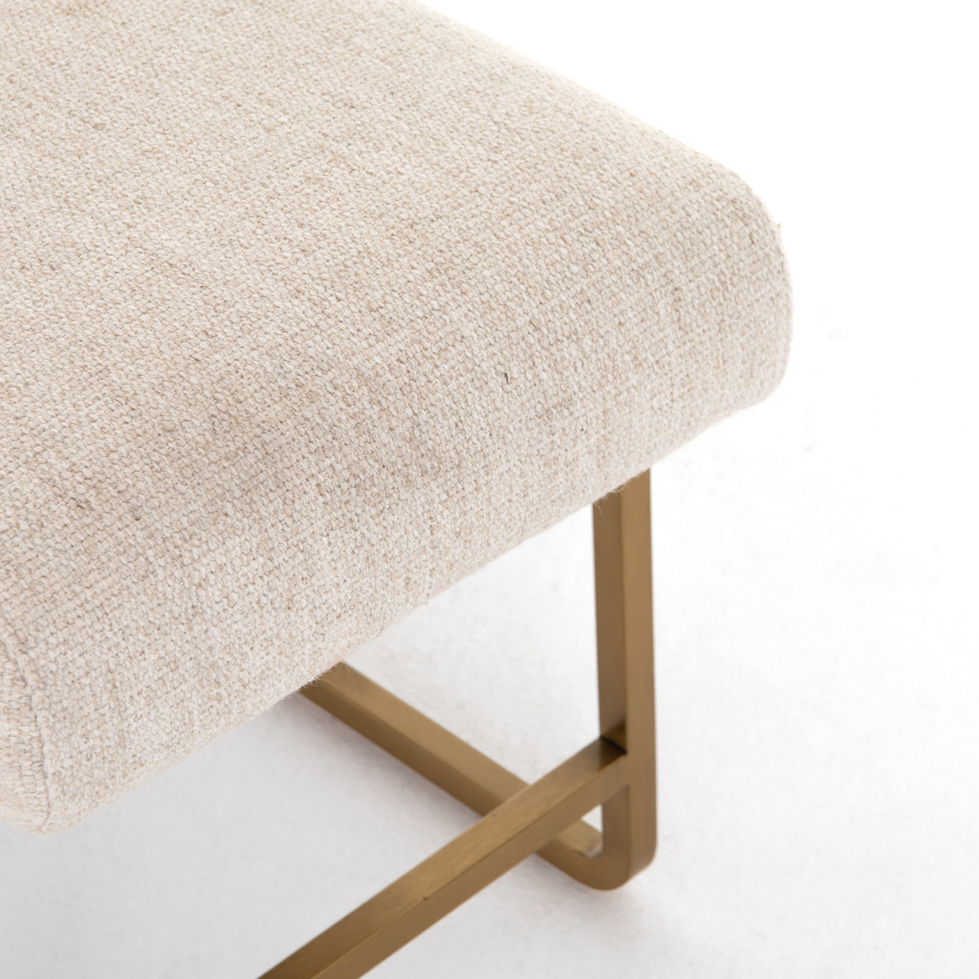 Thames Cream Fabric with Polished Brass Stainless Steel | Sled Bench | Valley Ridge Furniture