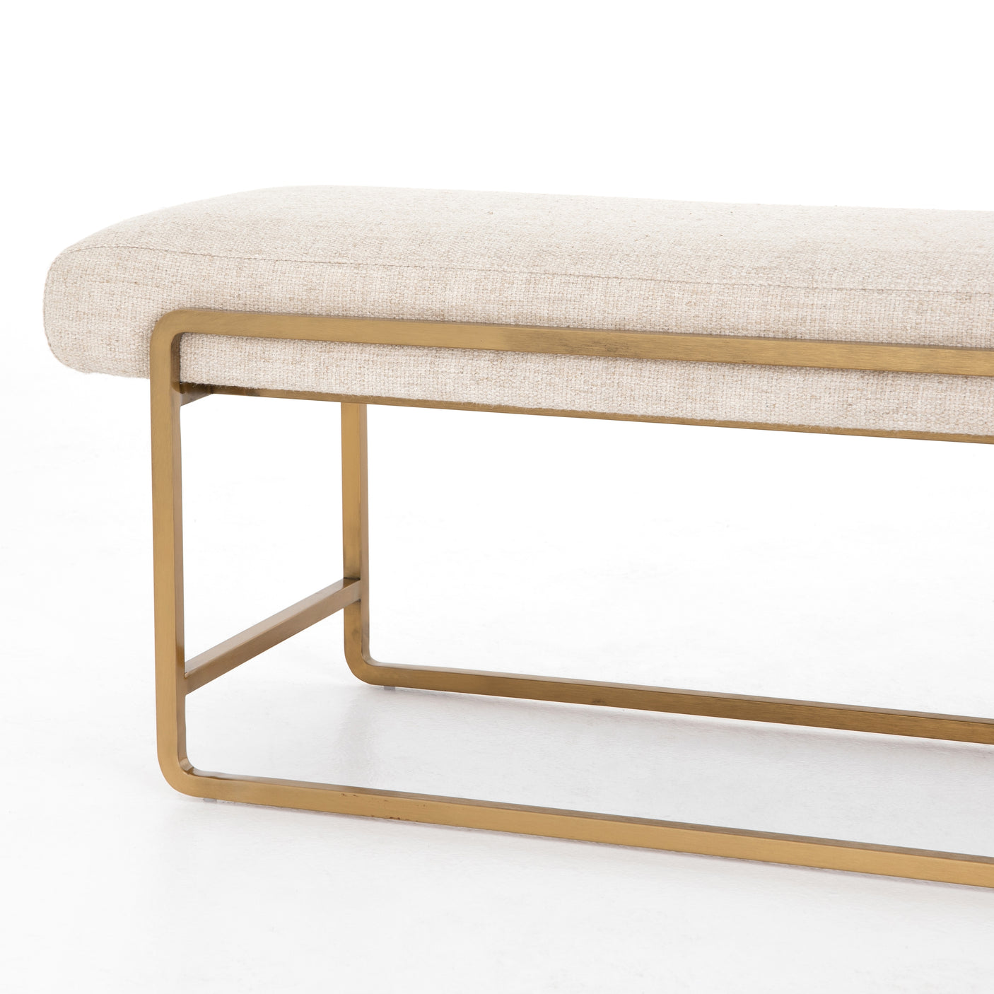 Thames Cream Fabric with Polished Brass Stainless Steel | Sled Bench | Valley Ridge Furniture