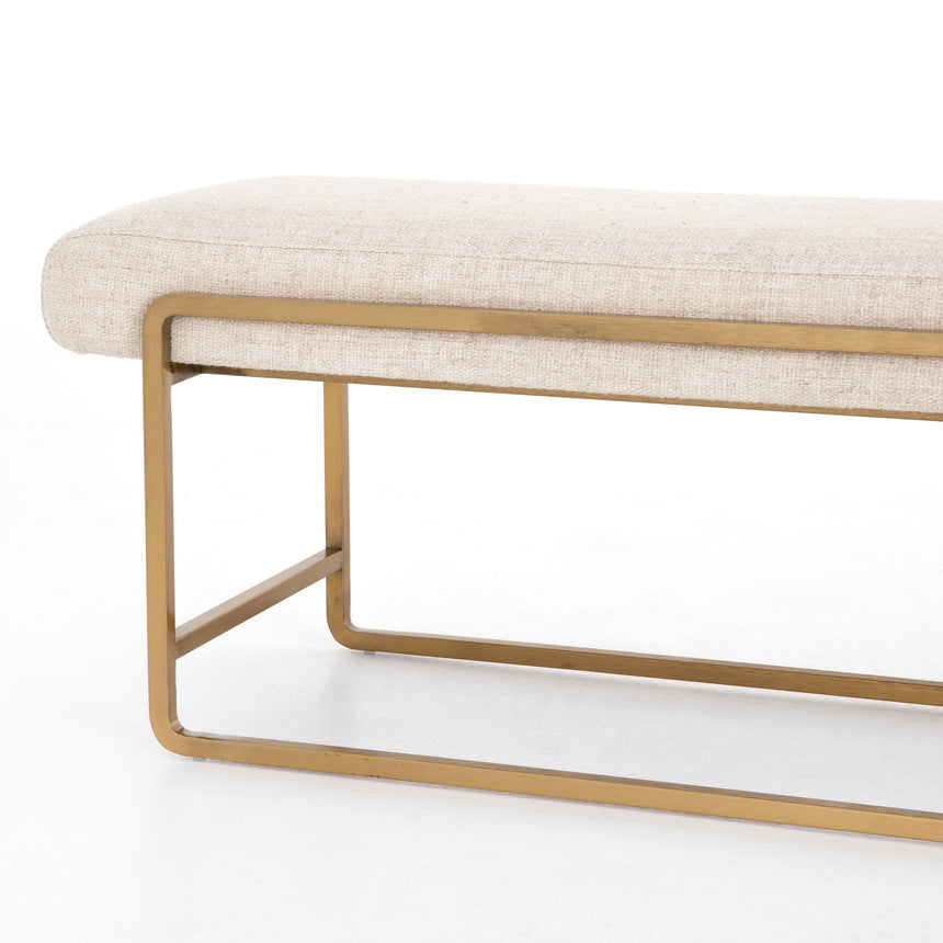 Thames Cream Fabric with Polished Brass Stainless Steel | Sled Bench | Valley Ridge Furniture
