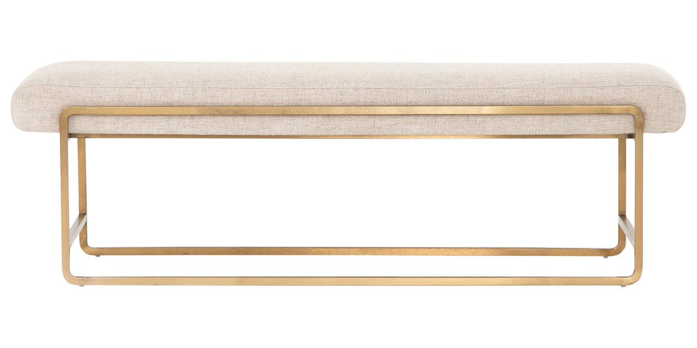 Thames Cream Fabric with Polished Brass Stainless Steel | Sled Bench | Valley Ridge Furniture