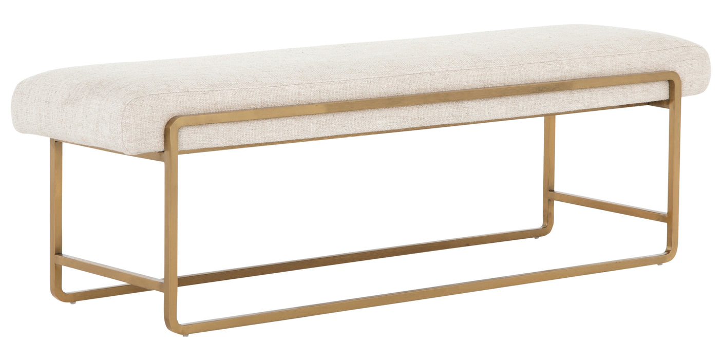 Thames Cream Fabric with Polished Brass Stainless Steel | Sled Bench | Valley Ridge Furniture