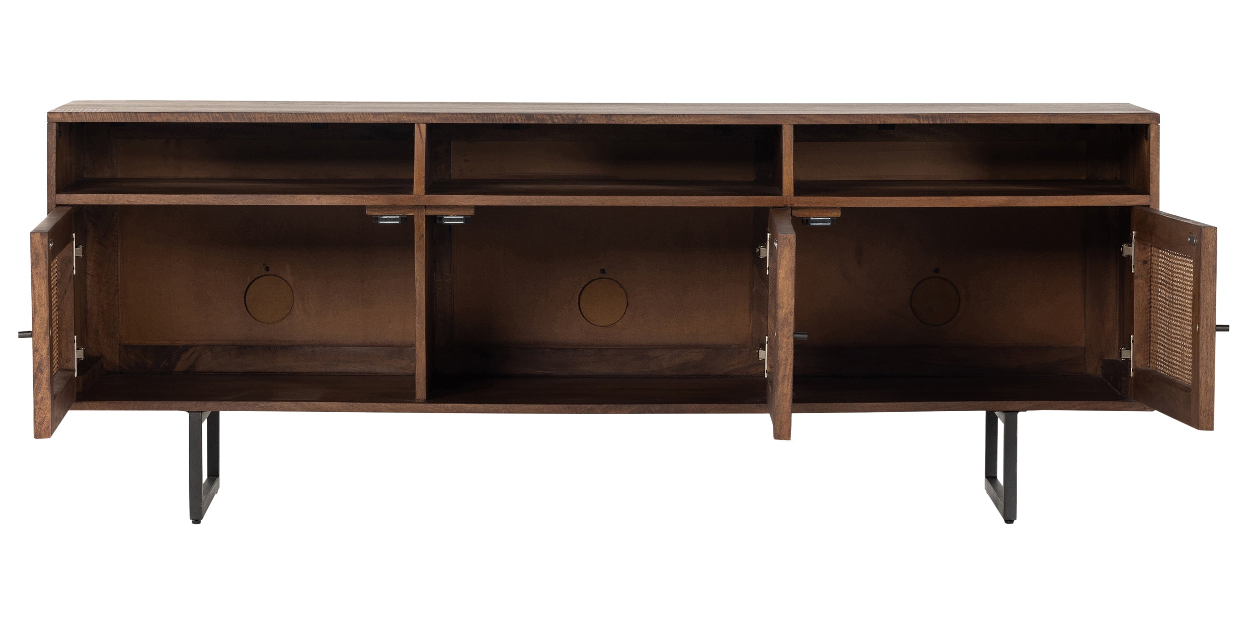 Brown Wash Mango &amp; Brown Cane with Charcoal Grey Iron | Carmel Media Console | Valley Ridge Furniture