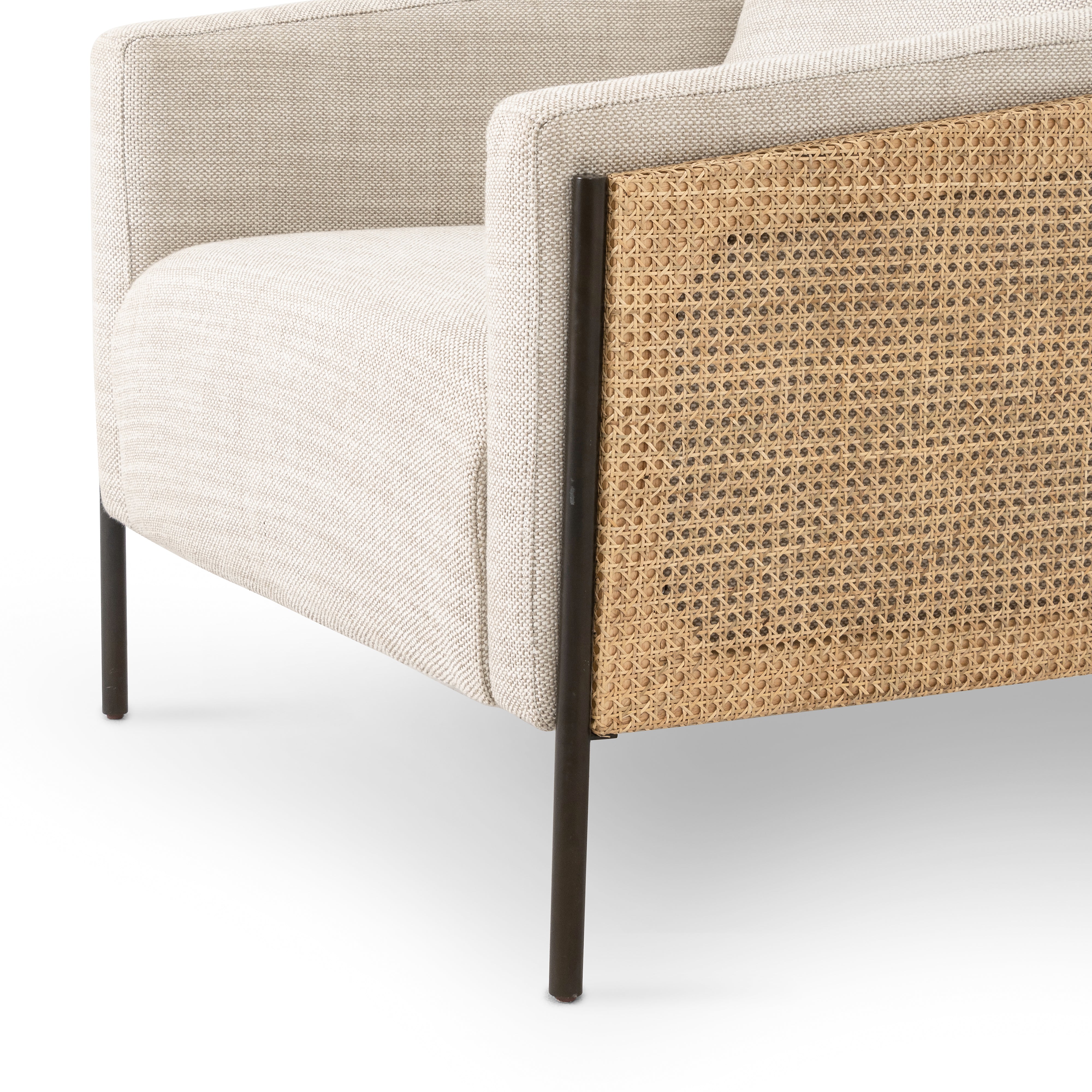 Gable Taupe Fabric &amp; Natural Cane Rattan with Gunmetal Iron | Jayda Chair | Valley Ridge Furniture