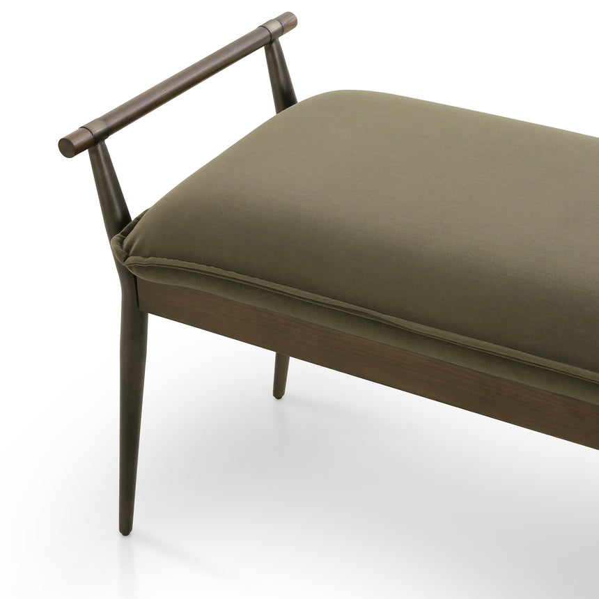 Modern Velvet Loden Fabric & Burnt Oak with Carbon Black Stainless Steel | Charlotte Bench | Valley Ridge Furniture