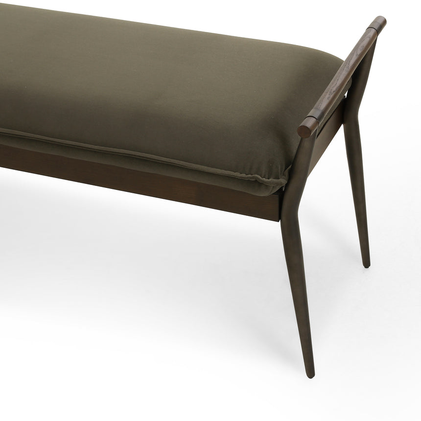 Modern Velvet Loden Fabric & Burnt Oak with Carbon Black Stainless Steel | Charlotte Bench | Valley Ridge Furniture