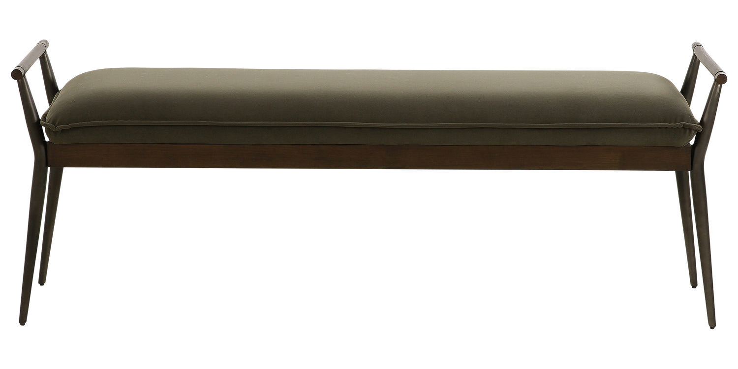 Modern Velvet Loden Fabric & Burnt Oak with Carbon Black Stainless Steel | Charlotte Bench | Valley Ridge Furniture