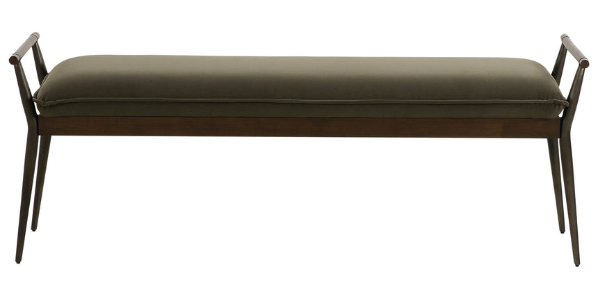 Modern Velvet Loden Fabric & Burnt Oak with Carbon Black Stainless Steel | Charlotte Bench | Valley Ridge Furniture