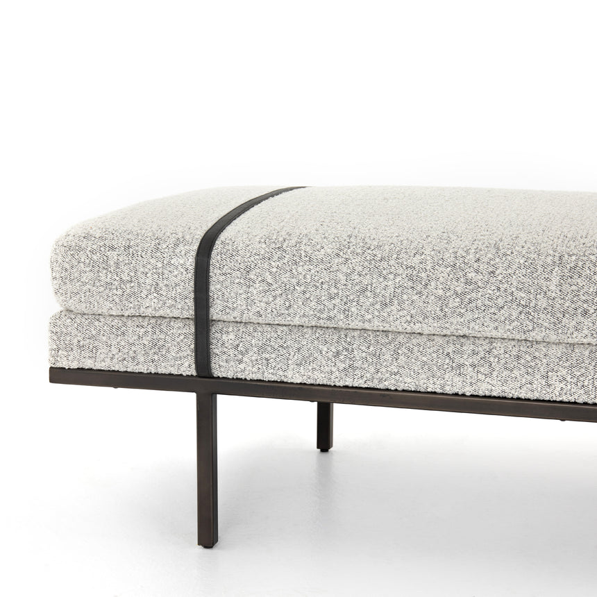 Knoll Domino Fabric & Gunmetal Iron with Umber Black Leather | Harris Accent Bench | Valley Ridge Furniture