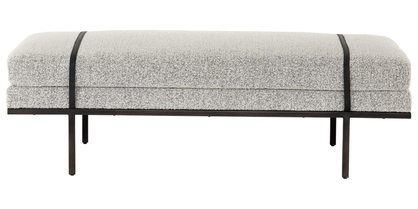 Knoll Domino Fabric & Gunmetal Iron with Umber Black Leather | Harris Accent Bench | Valley Ridge Furniture
