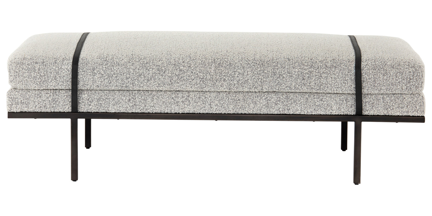 Knoll Domino Fabric & Gunmetal Iron with Umber Black Leather | Harris Accent Bench | Valley Ridge Furniture