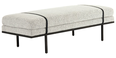 Knoll Domino Fabric & Gunmetal Iron with Umber Black Leather | Harris Accent Bench | Valley Ridge Furniture