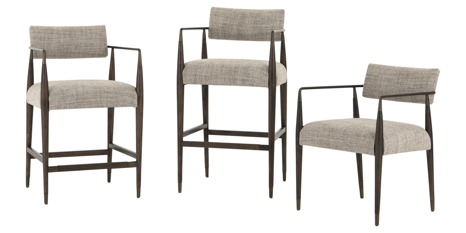 Thames Coal Fabric and Sierra Brown Parawood with Aged Bronze Iron (Counter Height) | Waldon Bar/Counter Stool | Valley Ridge Furniture