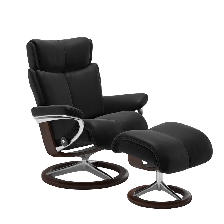Magic Recliner - Signature Base - Paloma Black - Brown Wood