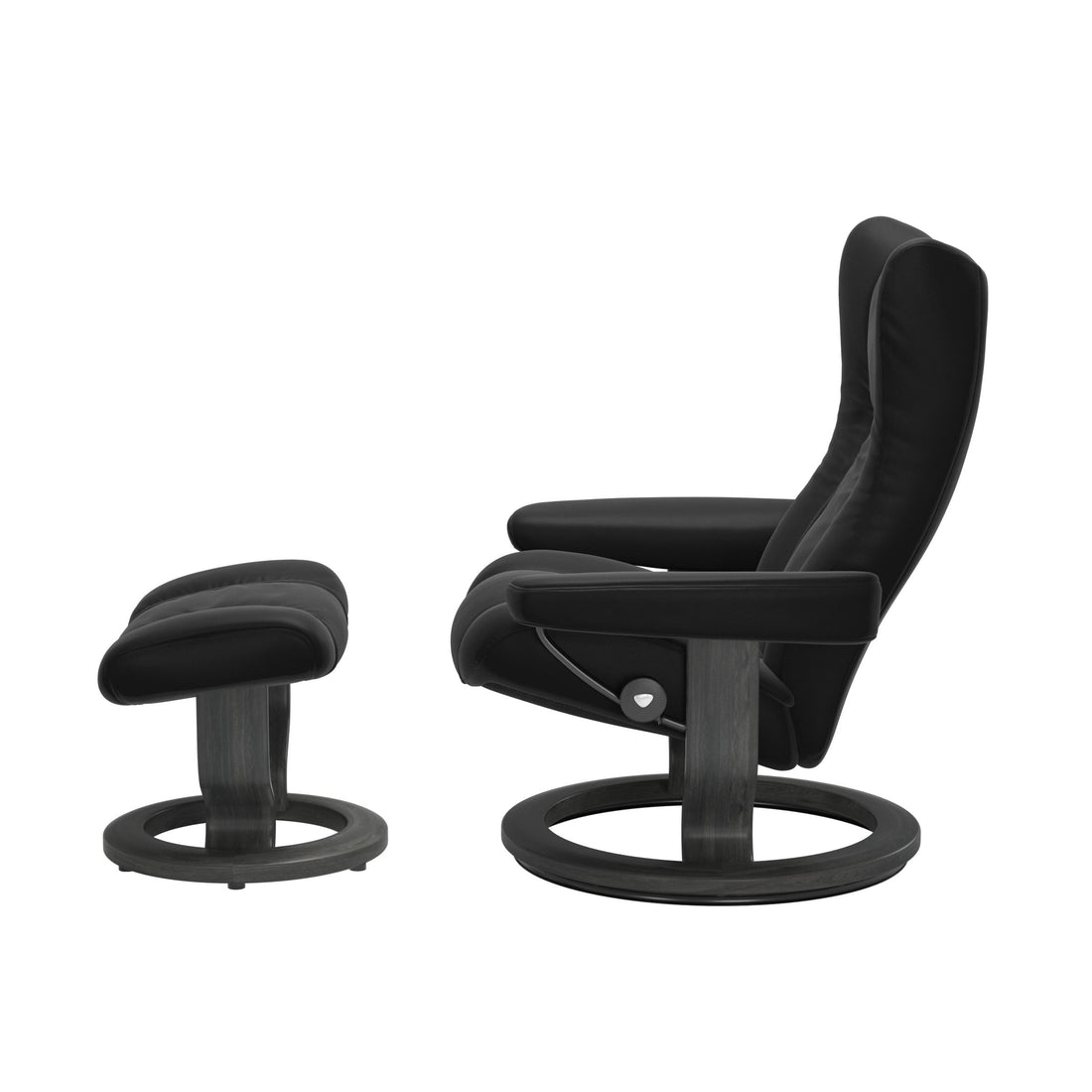 Stressless Wing Recliner Classic Base in Paloma Black, Grey, side view