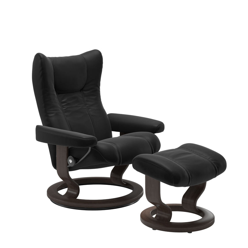 Wing Recliner - Classic Base - Paloma Black - Wenge Wood