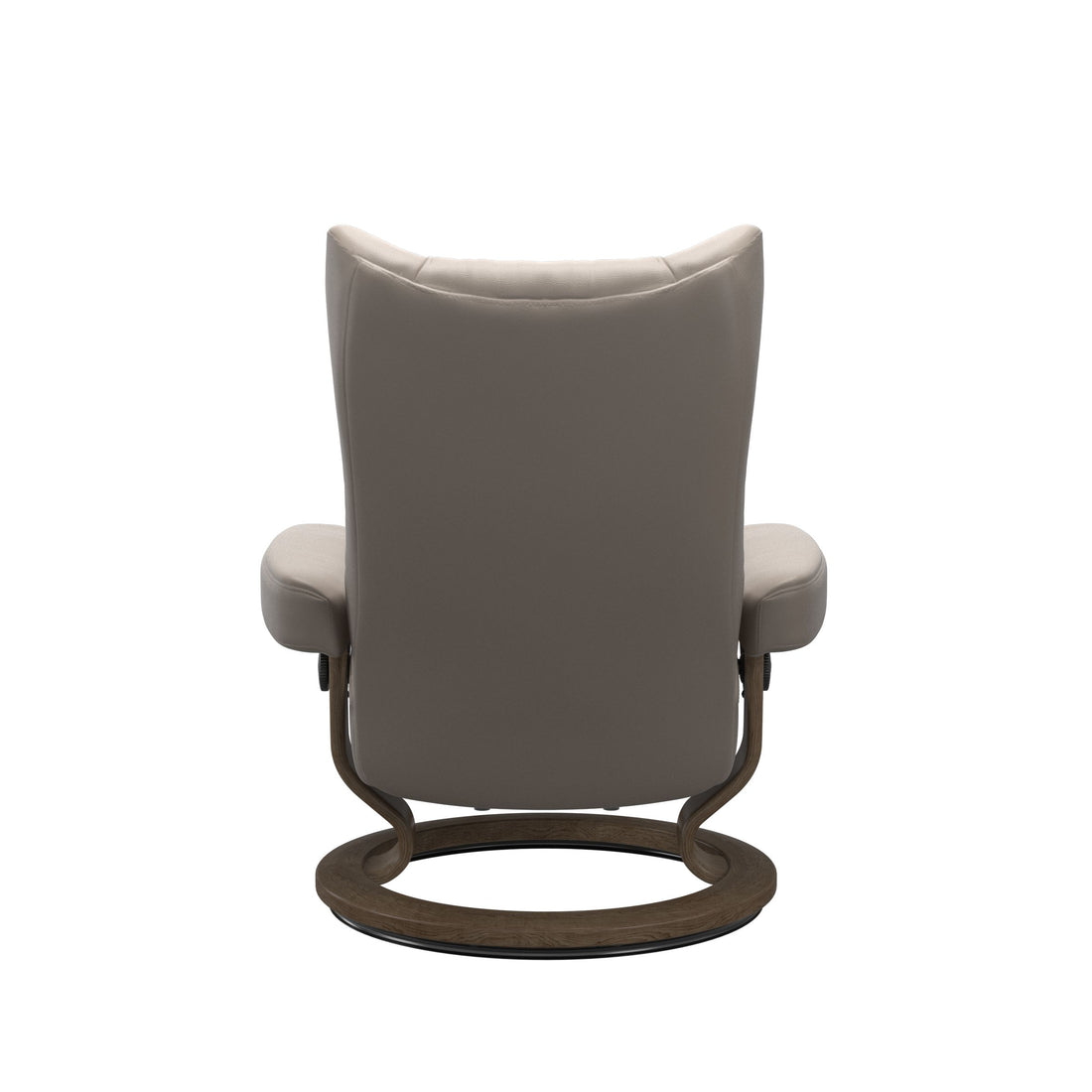 Stressless Wing Recliner Classic Base in Paloma Dark Mushroom, Smoked Oak, back view