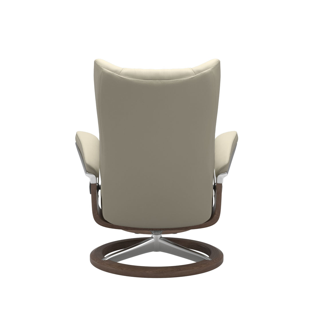 Stressless Wing Recliner Signature Base in Paloma Light Grey, Walnut, back view