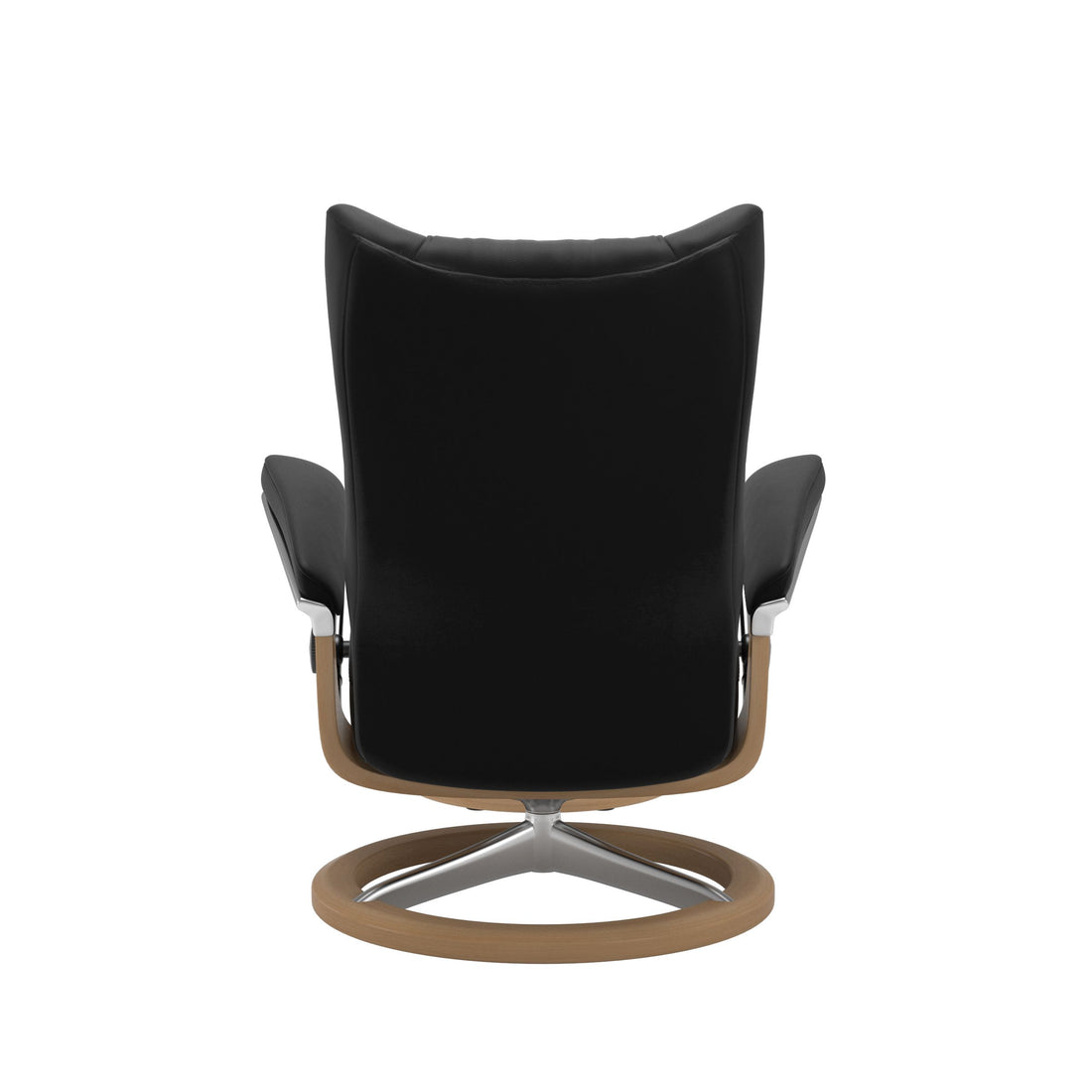 Stressless Wing Recliner Signature Base in Paloma Black, Oak, back view