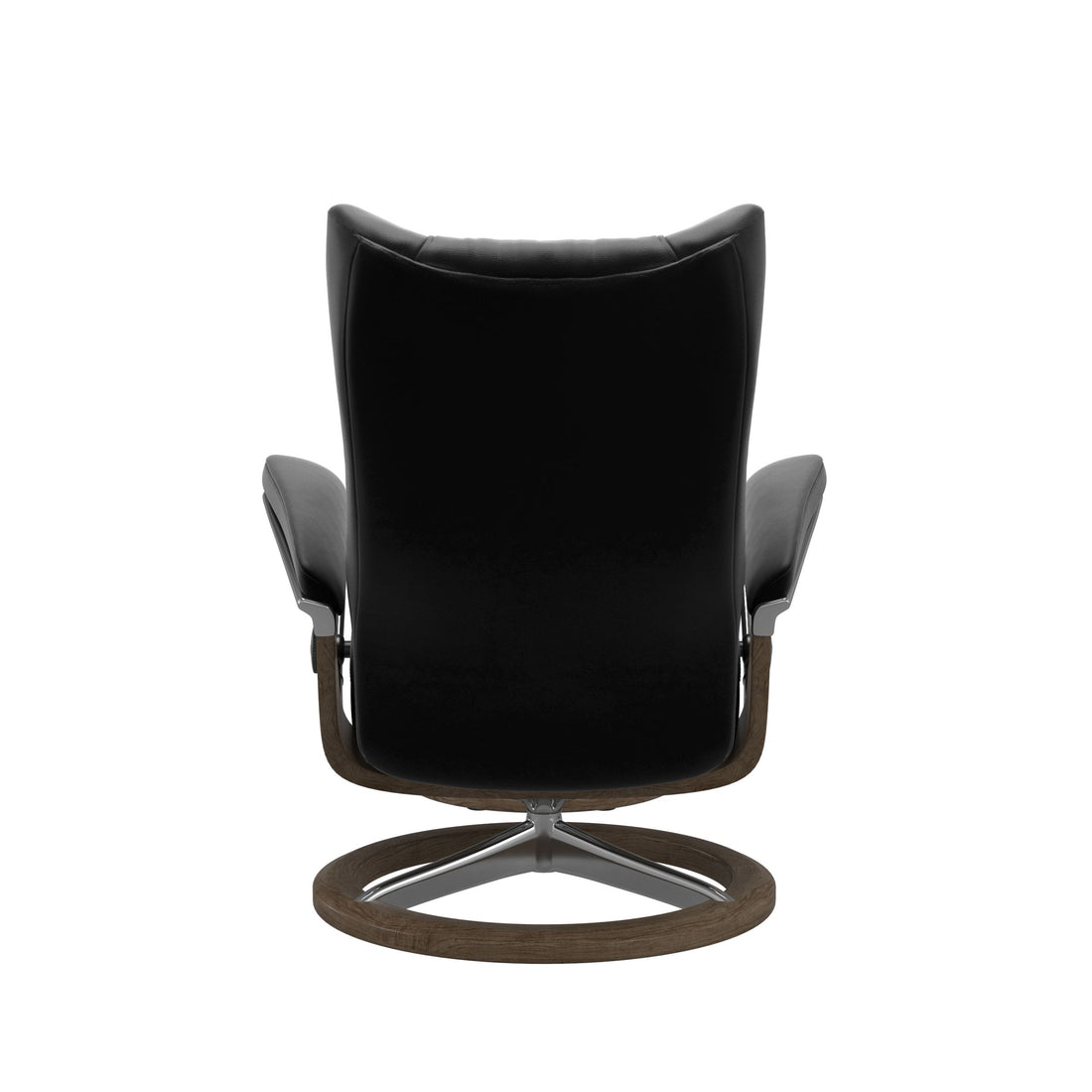 Stressless Wing Recliner Signature Base in Paloma Black, Smoked Oak, back view