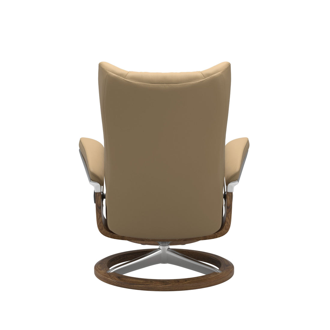 Stressless Wing Recliner Signature Base in Paloma Sand, Teak, back view