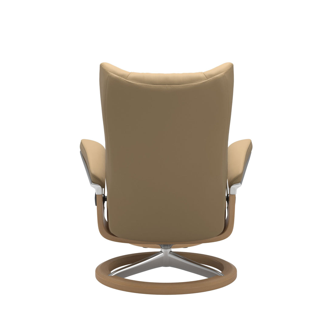 Stressless Wing Recliner Signature Base in Paloma Sand, Oak, back view