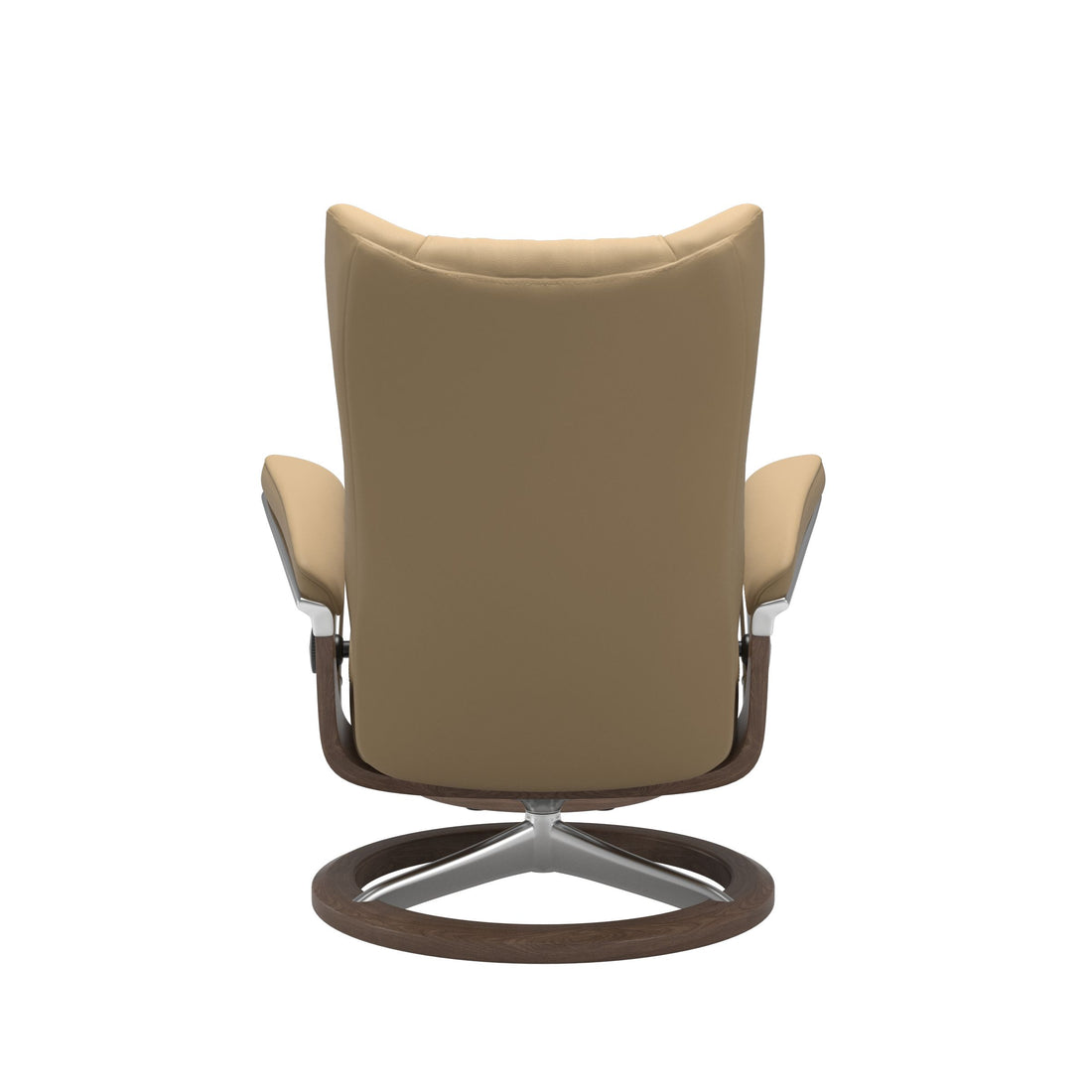 Stressless Wing Recliner Signature Base in Paloma Sand, Walnut, back view