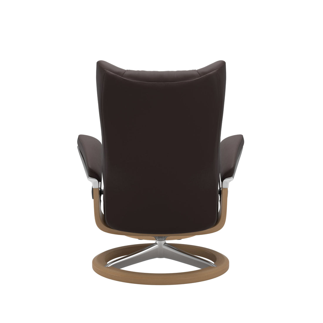 Stressless Wing Recliner Signature Base in Paloma Chocolate, Oak, back view