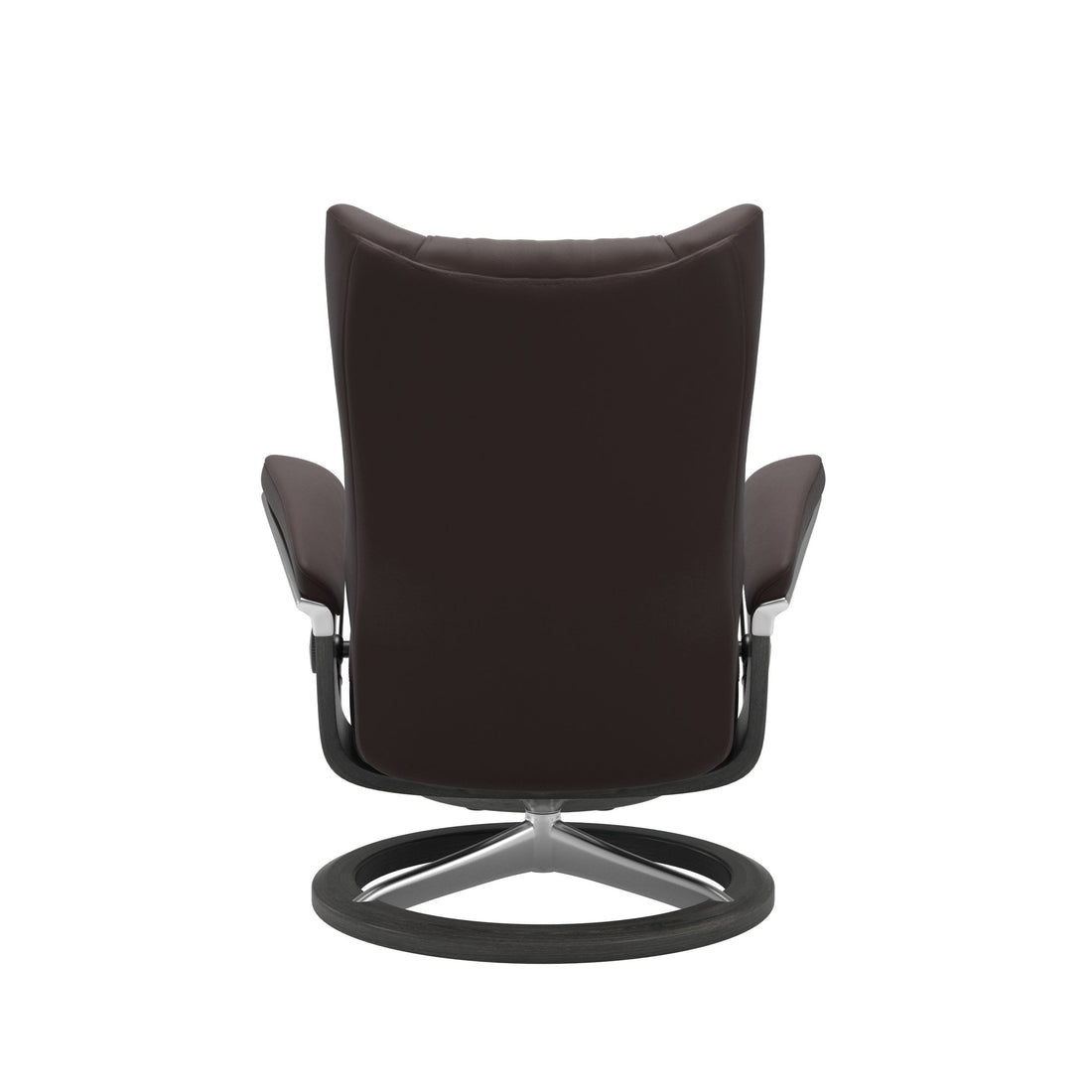 Stressless Wing Recliner Signature Base in Paloma Chocolate, Grey, back view