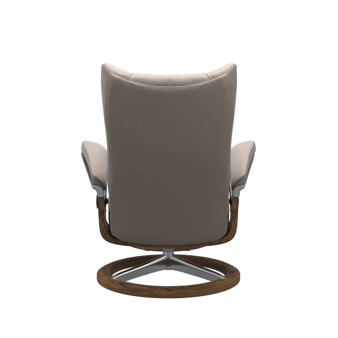 Stressless Wing Recliner Signature Base in Paloma Dark Mushroom, Teak, back view