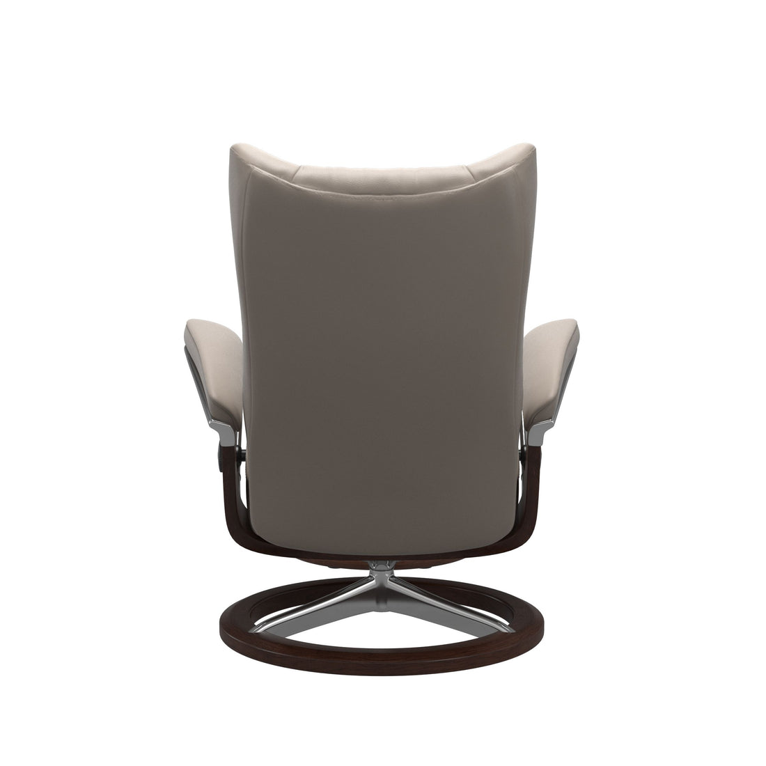 Stressless Wing Recliner Signature Base in Paloma Dark Mushroom, Brown, back view