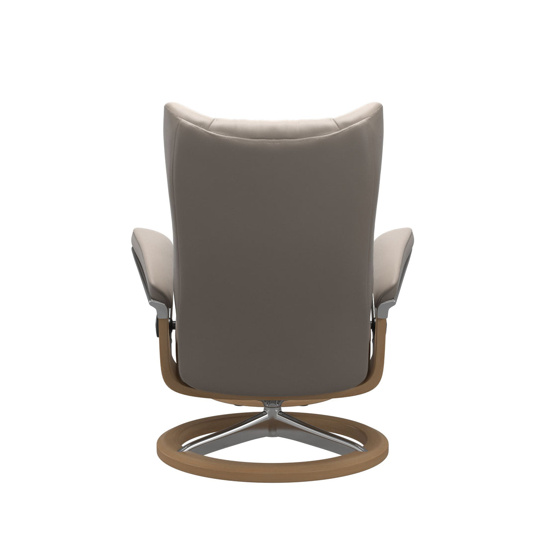 Stressless Wing Recliner Signature Base in Paloma Dark Mushroom, Oak, back view