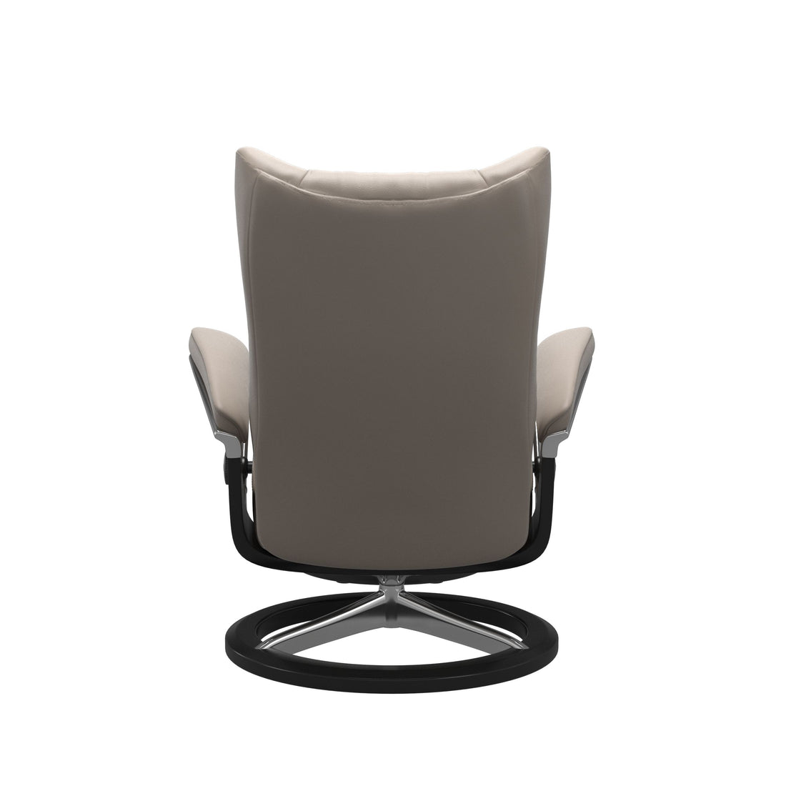 Stressless Wing Recliner Signature Base in Paloma Dark Mushroom, Black, back view