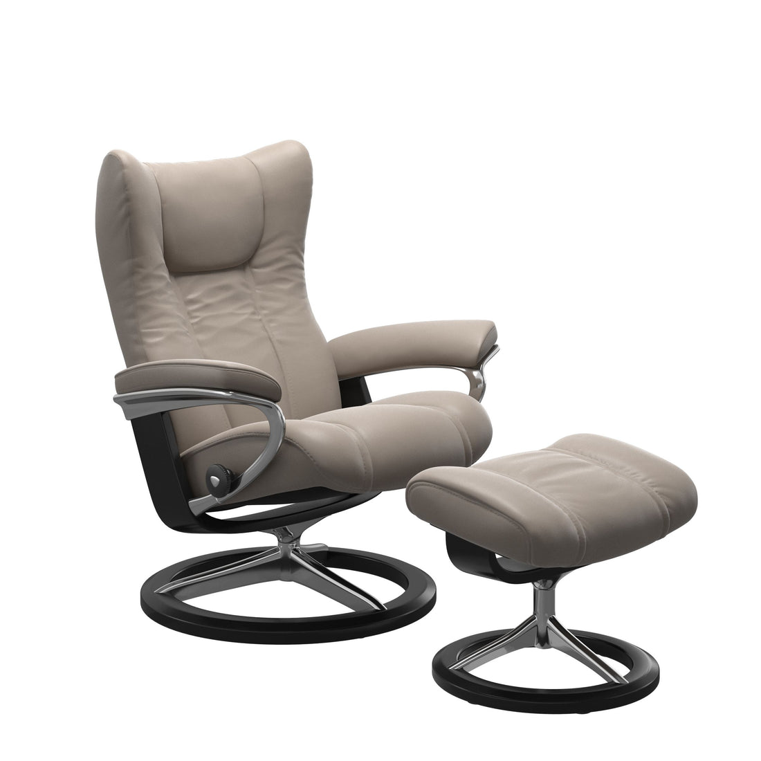 Stressless Wing Recliner Signature Base in Paloma Dark Mushroom, Black, front view
