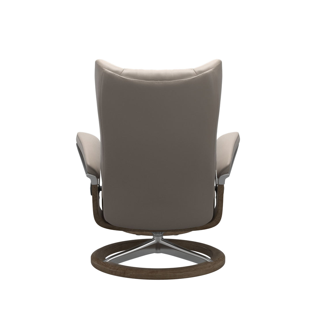 Stressless Wing Recliner Signature Base in Paloma Dark Mushroom, Smoked Oak, back view